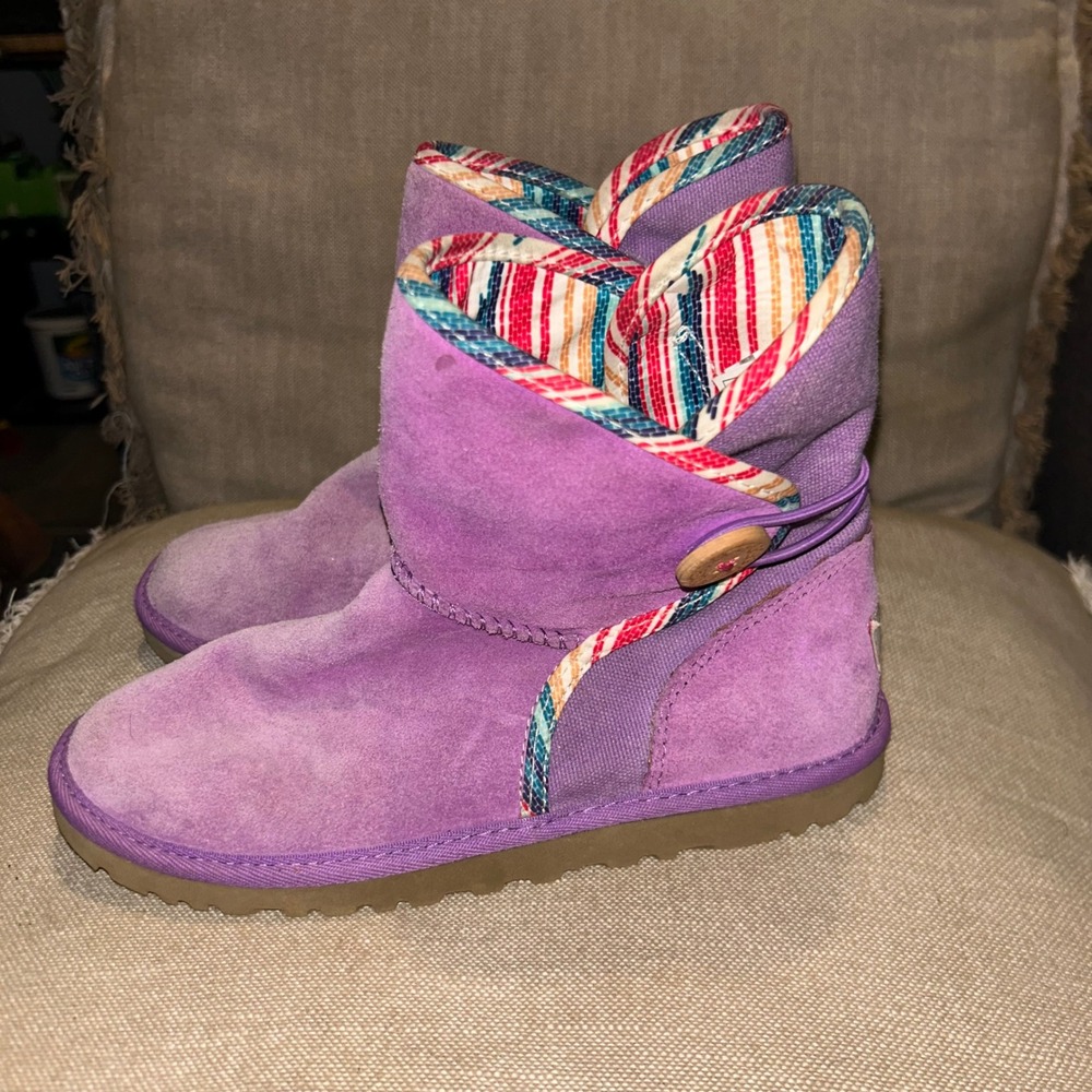 UGG Kids 3 UGG Purple Suede Boots Southwestern Serape Tribal Boho Multicolor